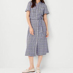Ann Taylor Short Sleeve Belted Midi Shirt Dress